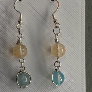 Elegant Silver and crystal gemstone beaded handmade Dangle Earrings